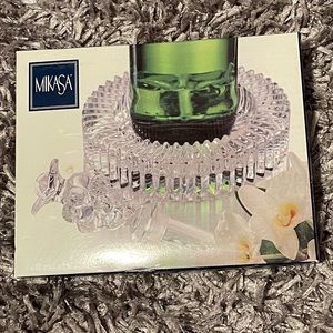 NWOT. Mikasa Diamond Fire lead crystal wine bottle holder and topper. New in box